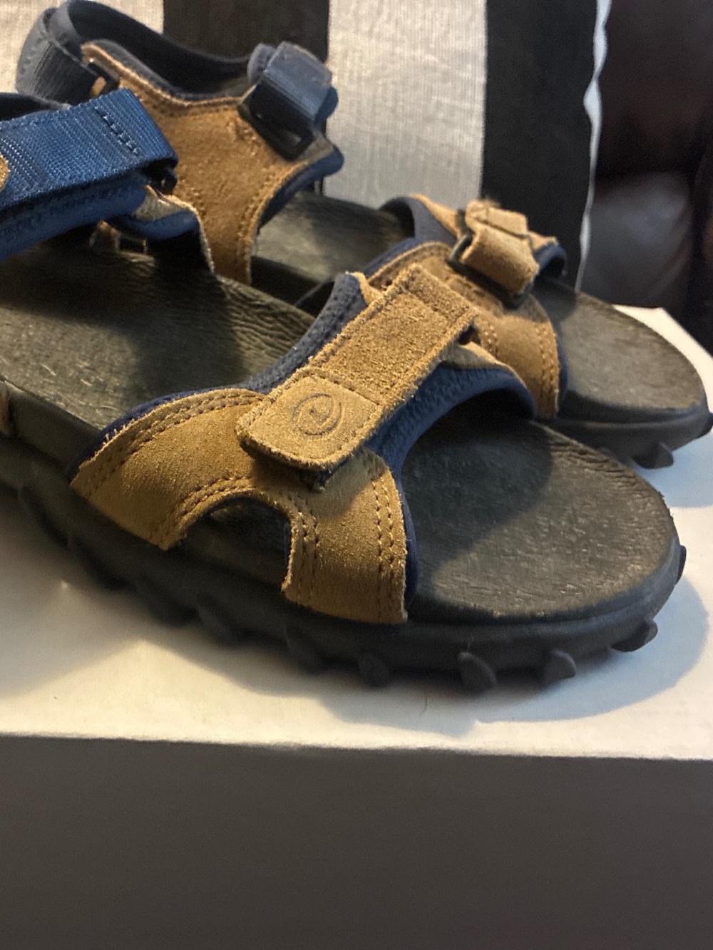 Dexter Men's Leather Upper Outdoor Sport Sandals Tan Blue Straps Size 9M
